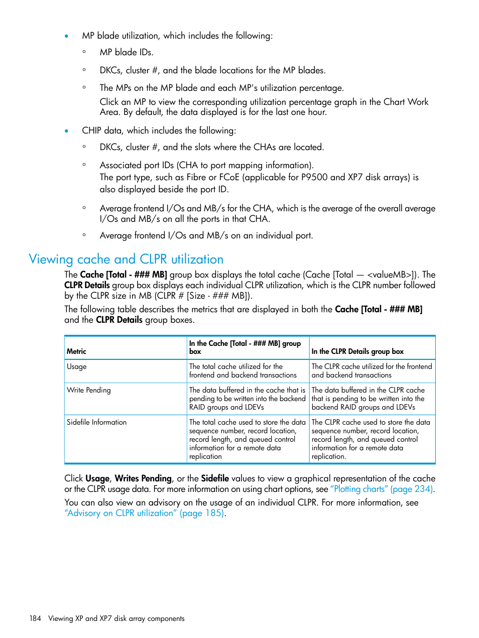 Viewing cache and clpr utilization, Cache usage | HP XP Performance Advisor Software User Manual | Page 184 / 414
