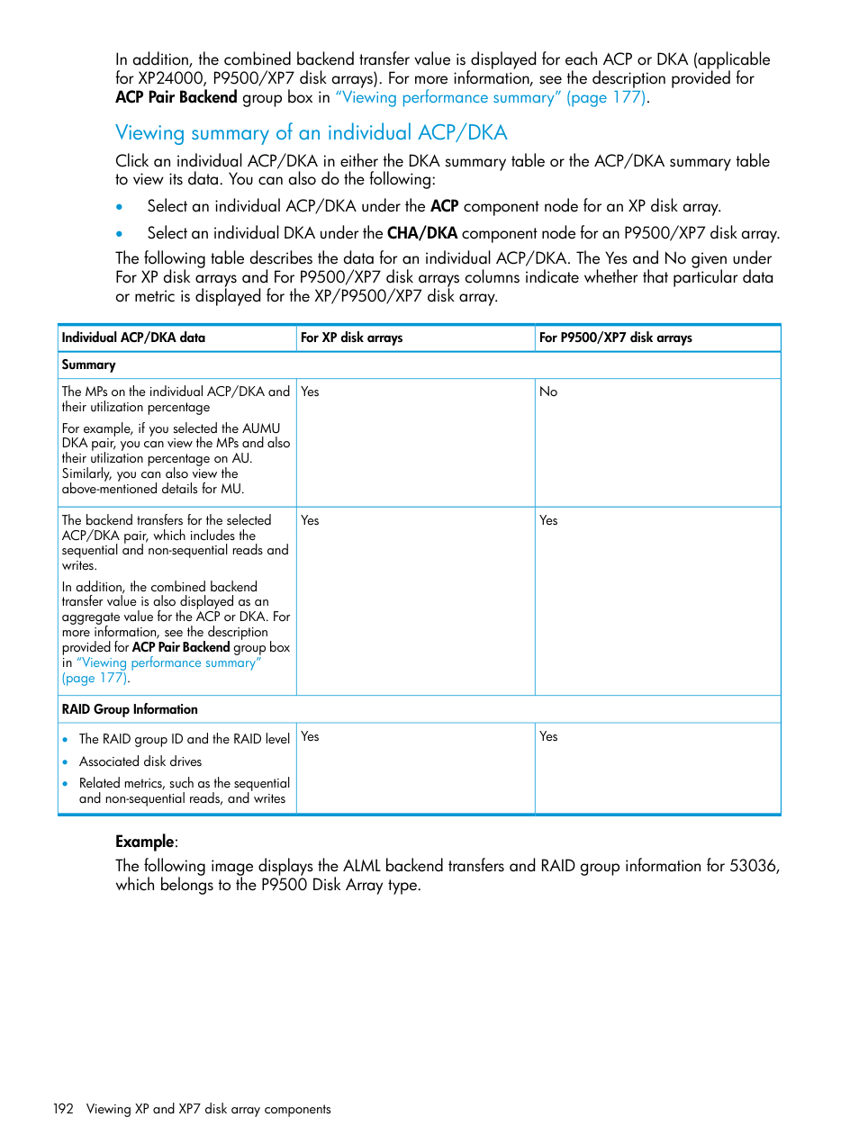Viewing summary of an individual acp/dka | HP XP Performance Advisor Software User Manual | Page 192 / 414