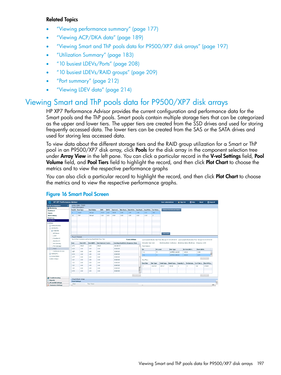 Viewing smart and thp pools data for | HP XP Performance Advisor Software User Manual | Page 197 / 414