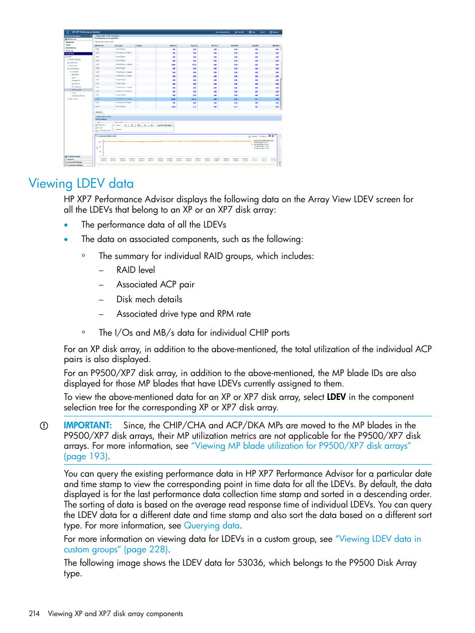 Viewing ldev data | HP XP Performance Advisor Software User Manual | Page 214 / 414