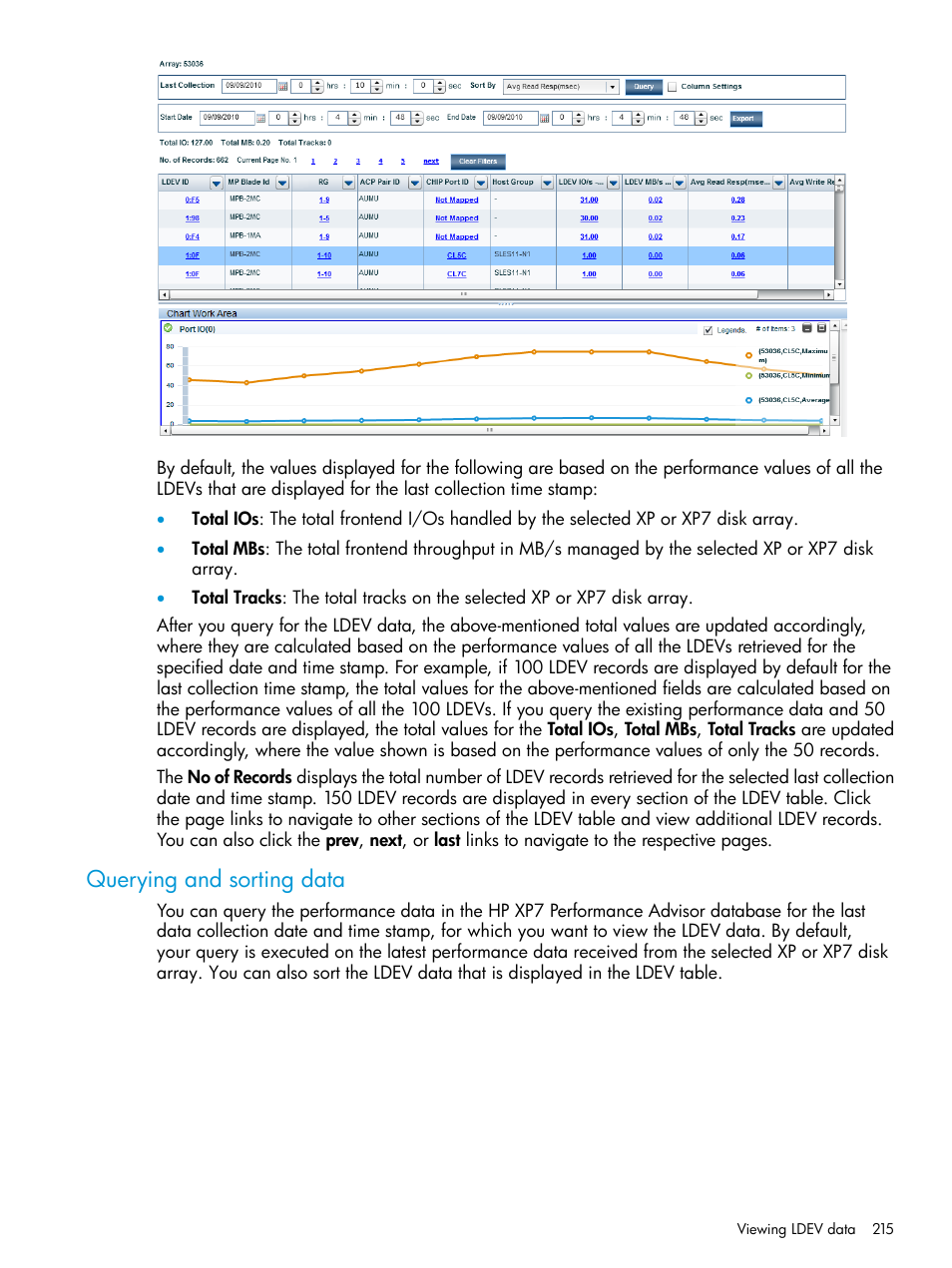 Querying and sorting data, Querying data | HP XP Performance Advisor Software User Manual | Page 215 / 414