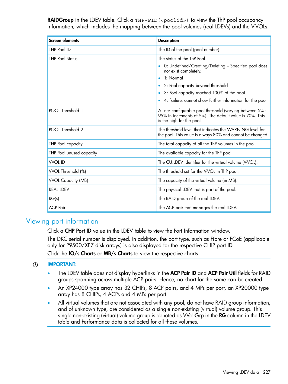 Viewing port information | HP XP Performance Advisor Software User Manual | Page 227 / 414