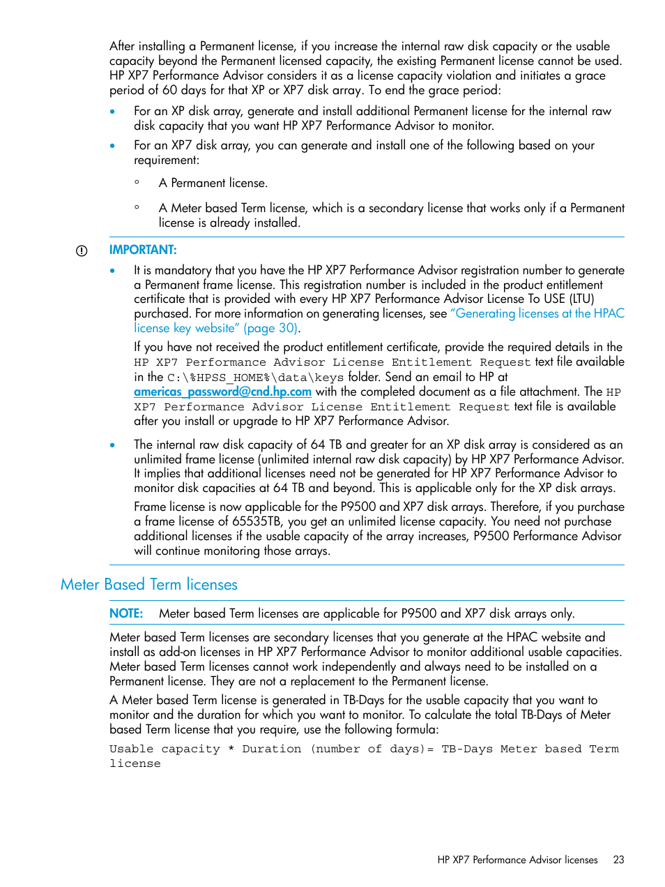 Meter based term licenses | HP XP Performance Advisor Software User Manual | Page 23 / 414