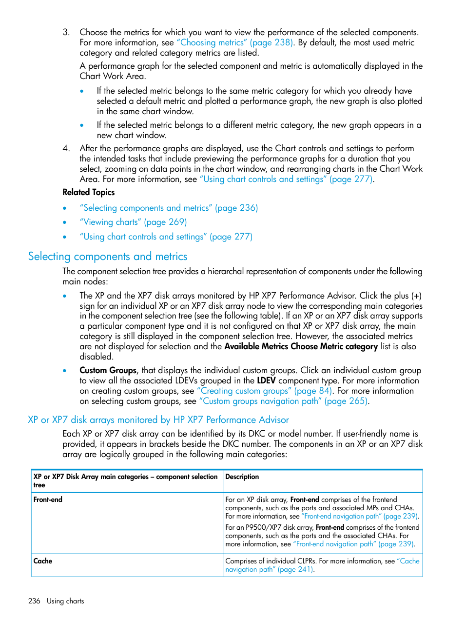 Selecting components and metrics | HP XP Performance Advisor Software User Manual | Page 236 / 414