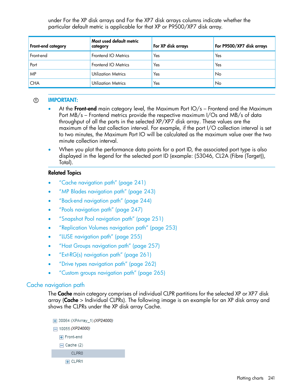 Cache navigation path, Cache | HP XP Performance Advisor Software User Manual | Page 241 / 414