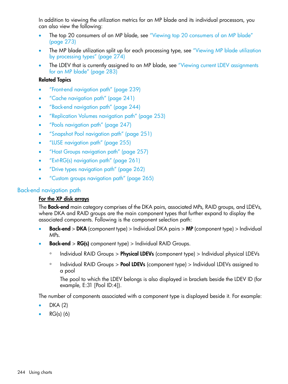 Back-end navigation path, Back-end navigation | HP XP Performance Advisor Software User Manual | Page 244 / 414