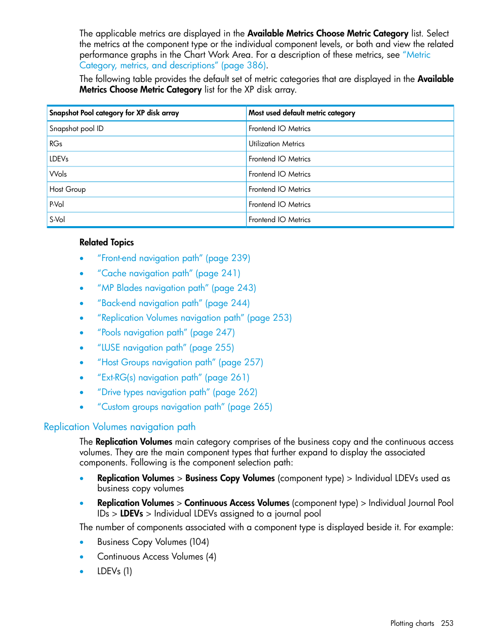 Replication volumes navigation path | HP XP Performance Advisor Software User Manual | Page 253 / 414