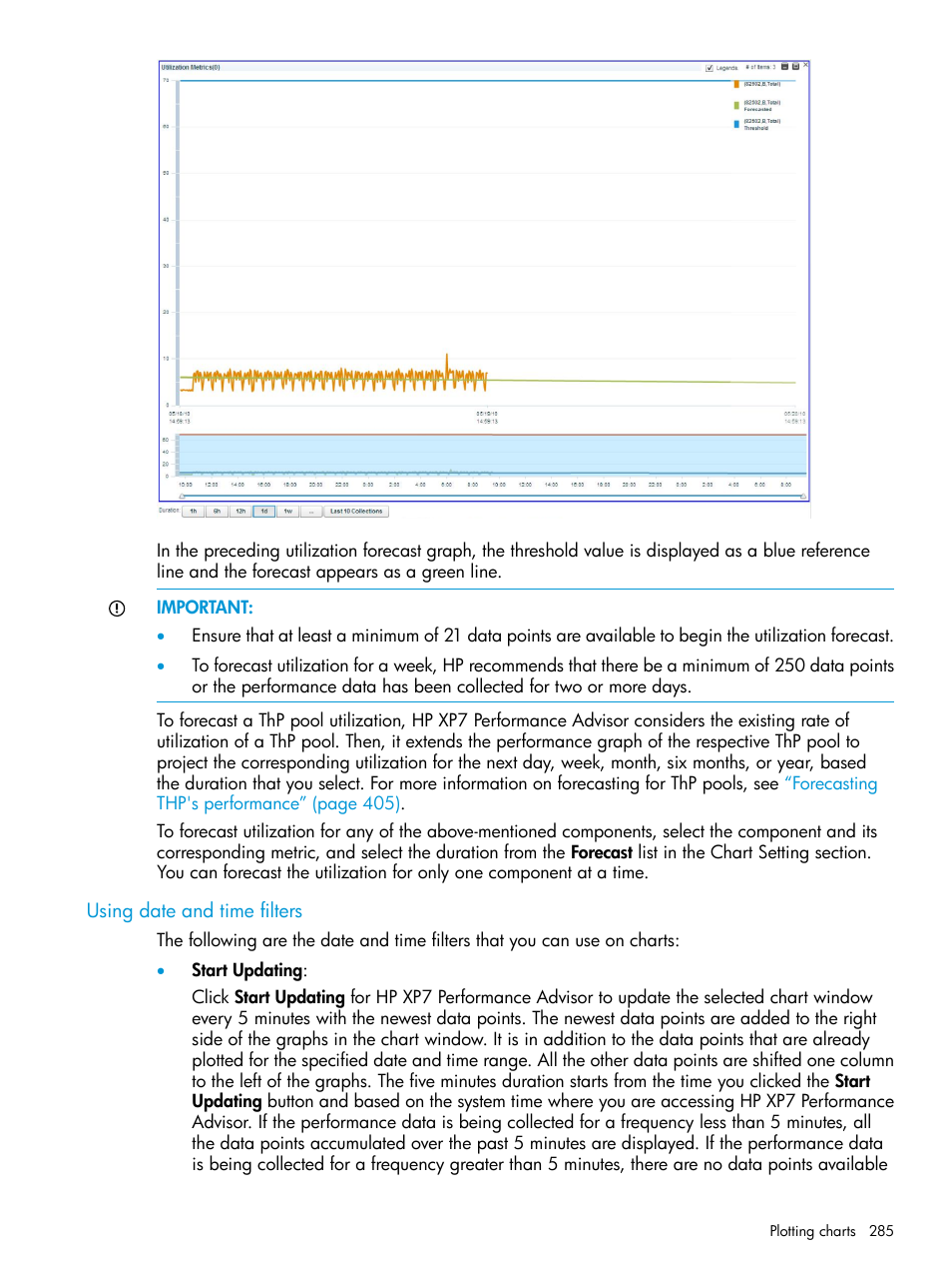 Using date and time filters | HP XP Performance Advisor Software User Manual | Page 285 / 414