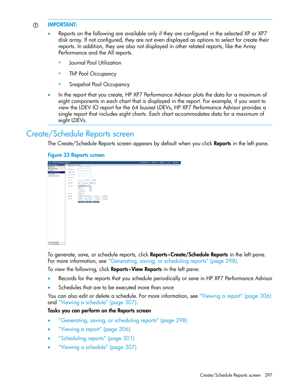 Create/schedule reports screen | HP XP Performance Advisor Software User Manual | Page 297 / 414