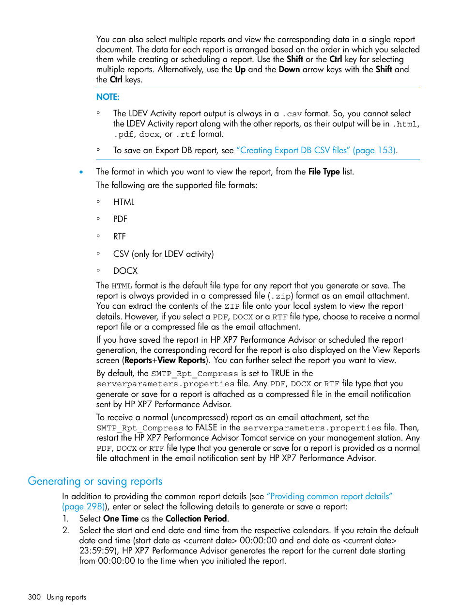 Generating or saving reports | HP XP Performance Advisor Software User Manual | Page 300 / 414