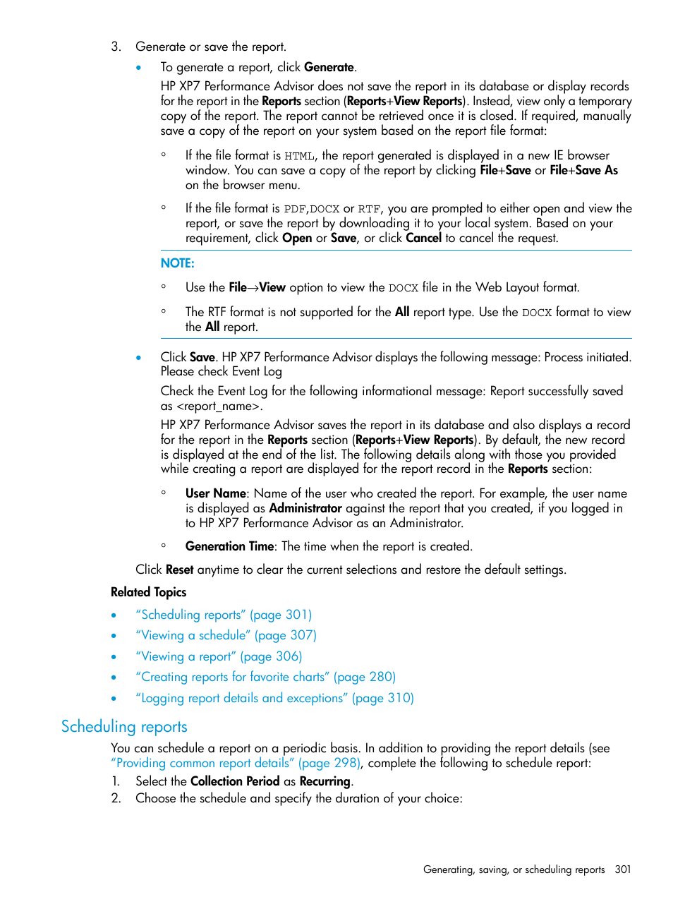 Scheduling reports | HP XP Performance Advisor Software User Manual | Page 301 / 414