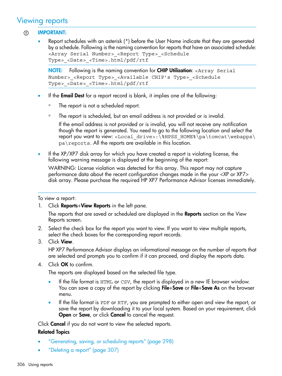 Viewing reports | HP XP Performance Advisor Software User Manual | Page 306 / 414