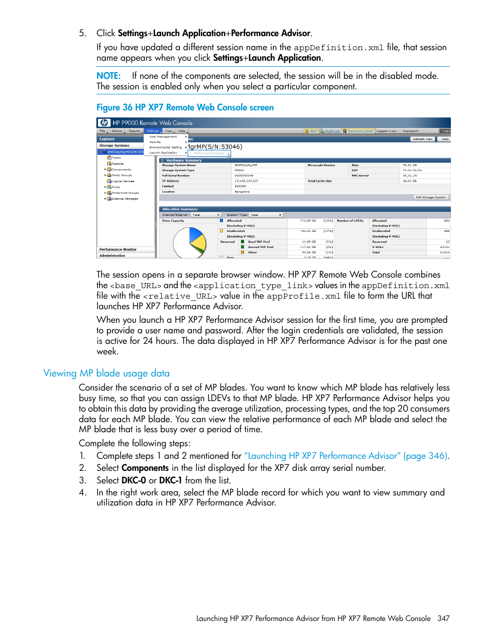 Viewing mp blade usage data | HP XP Performance Advisor Software User Manual | Page 347 / 414