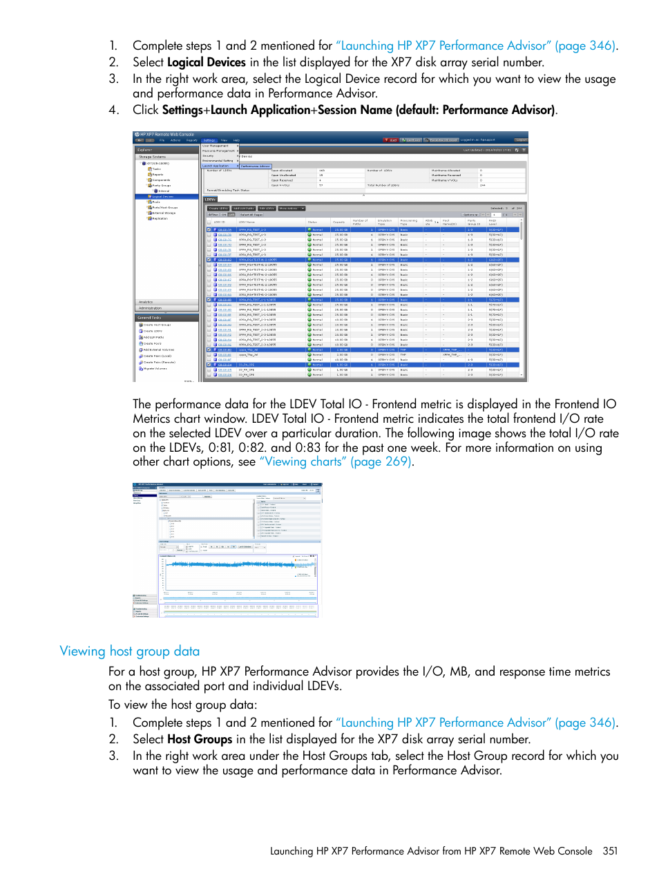 Viewing host group data | HP XP Performance Advisor Software User Manual | Page 351 / 414