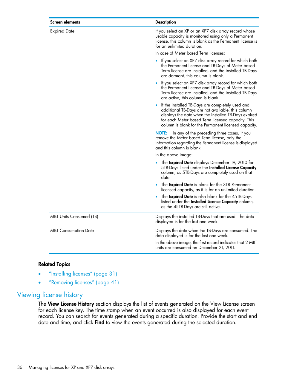 Viewing license history | HP XP Performance Advisor Software User Manual | Page 36 / 414