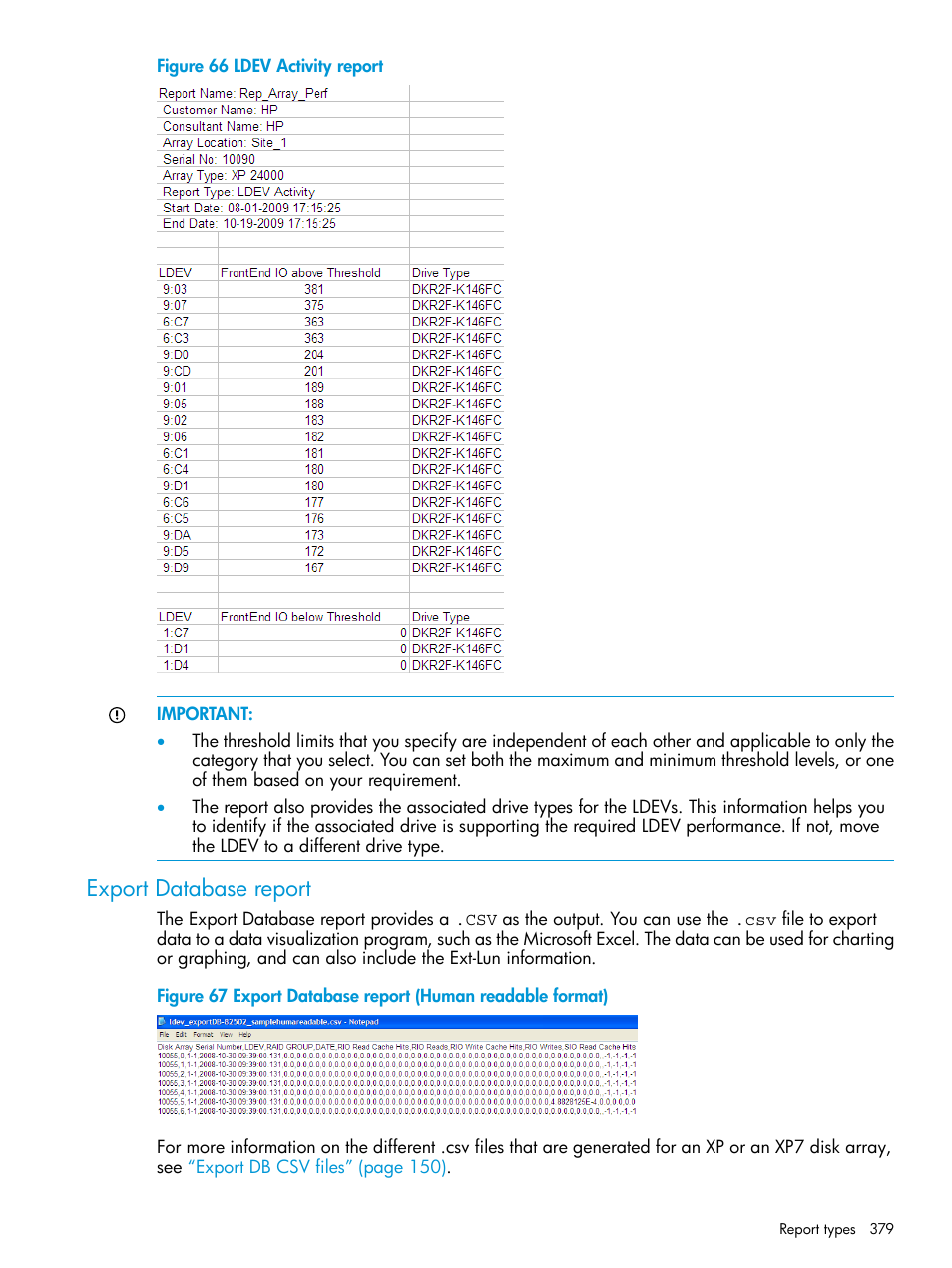 Export database report | HP XP Performance Advisor Software User Manual | Page 379 / 414