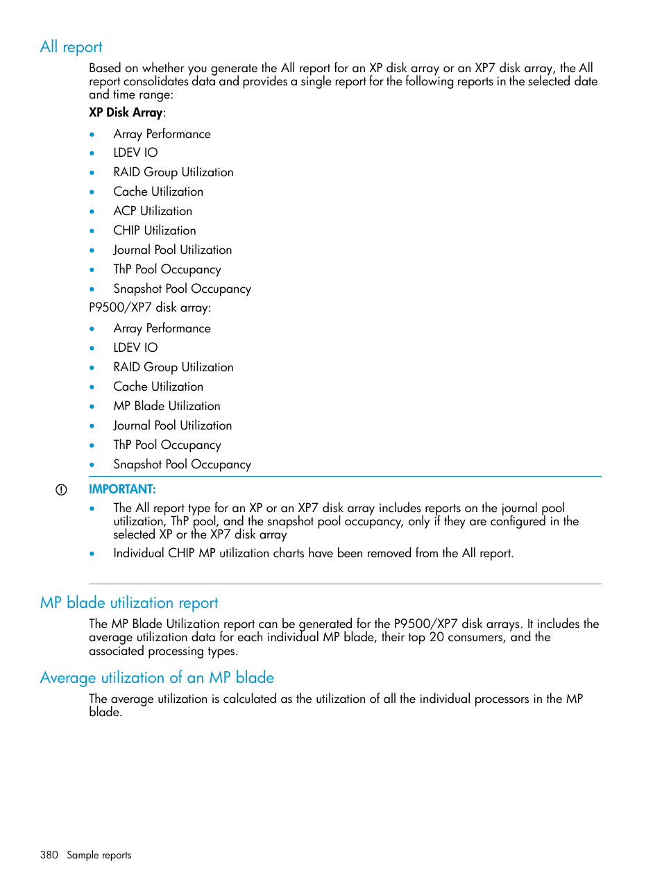 All report, Mp blade utilization report, Average utilization of an mp blade | HP XP Performance Advisor Software User Manual | Page 380 / 414