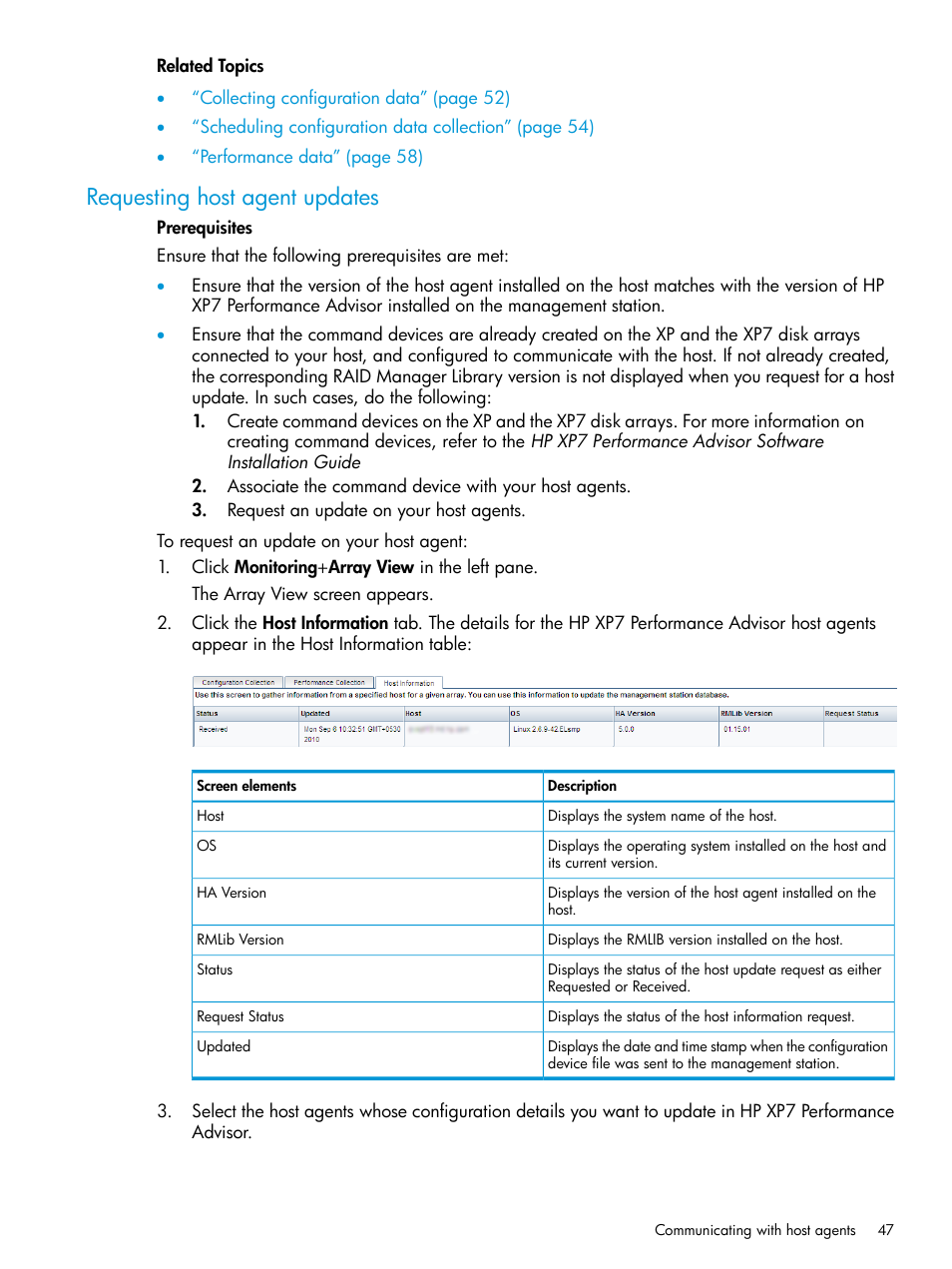 Requesting host agent updates | HP XP Performance Advisor Software User Manual | Page 47 / 414
