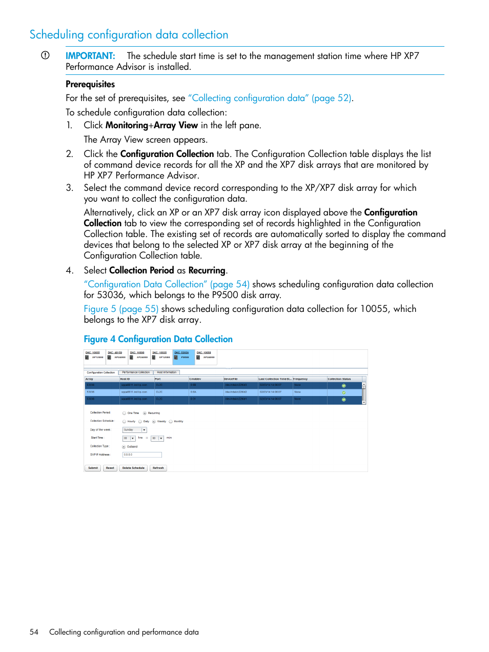 Scheduling configuration data collection | HP XP Performance Advisor Software User Manual | Page 54 / 414