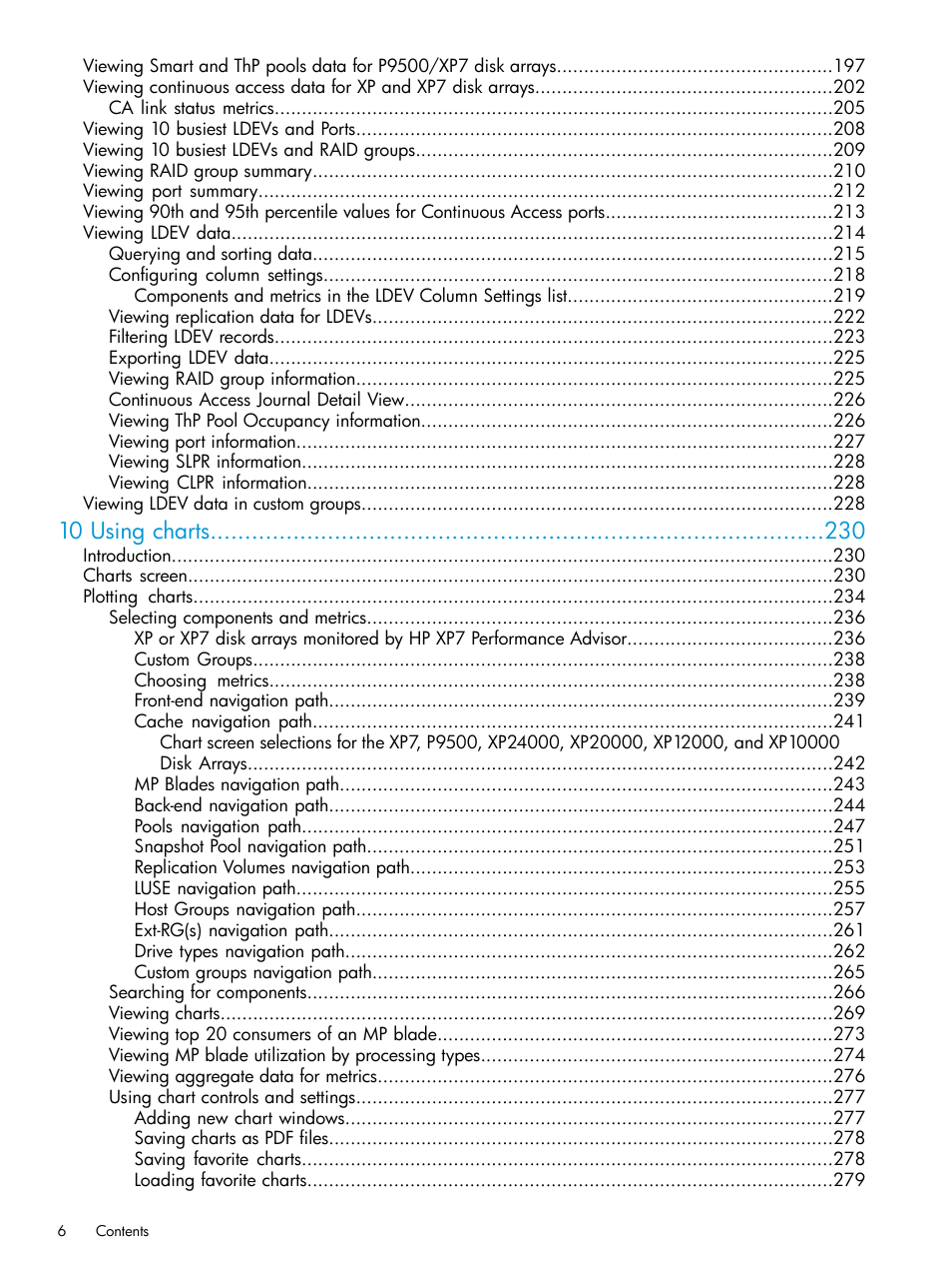 10 using charts | HP XP Performance Advisor Software User Manual | Page 6 / 414