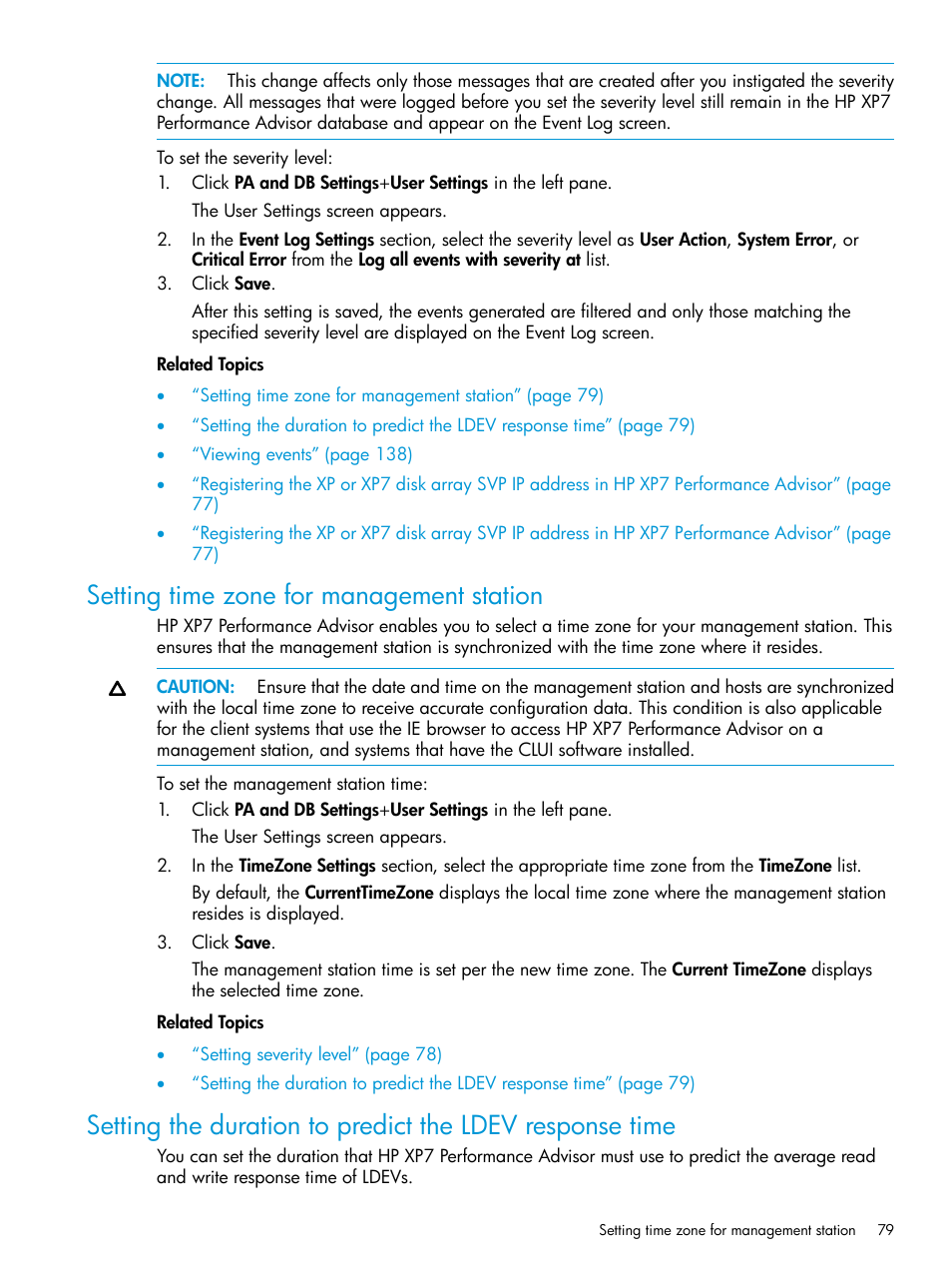 Setting time zone for management station, Setting the duration to predict the | HP XP Performance Advisor Software User Manual | Page 79 / 414