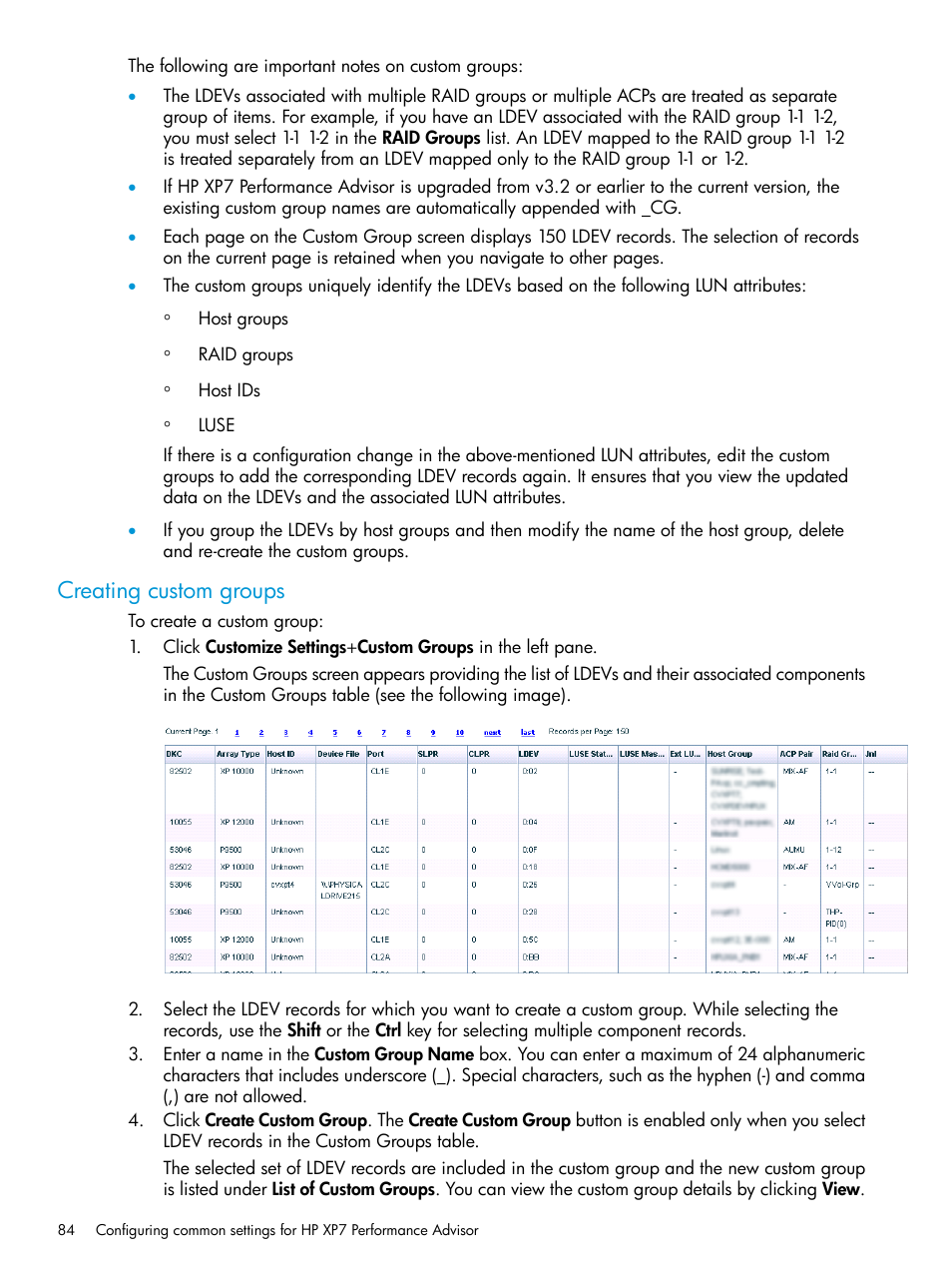 Creating custom groups | HP XP Performance Advisor Software User Manual | Page 84 / 414