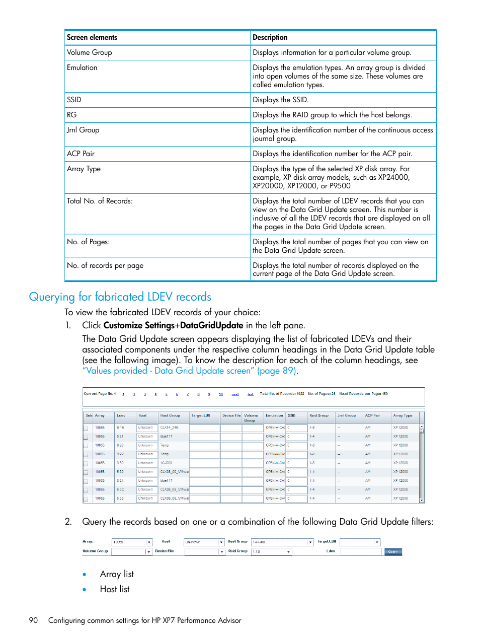 Querying for fabricated ldev records | HP XP Performance Advisor Software User Manual | Page 90 / 414