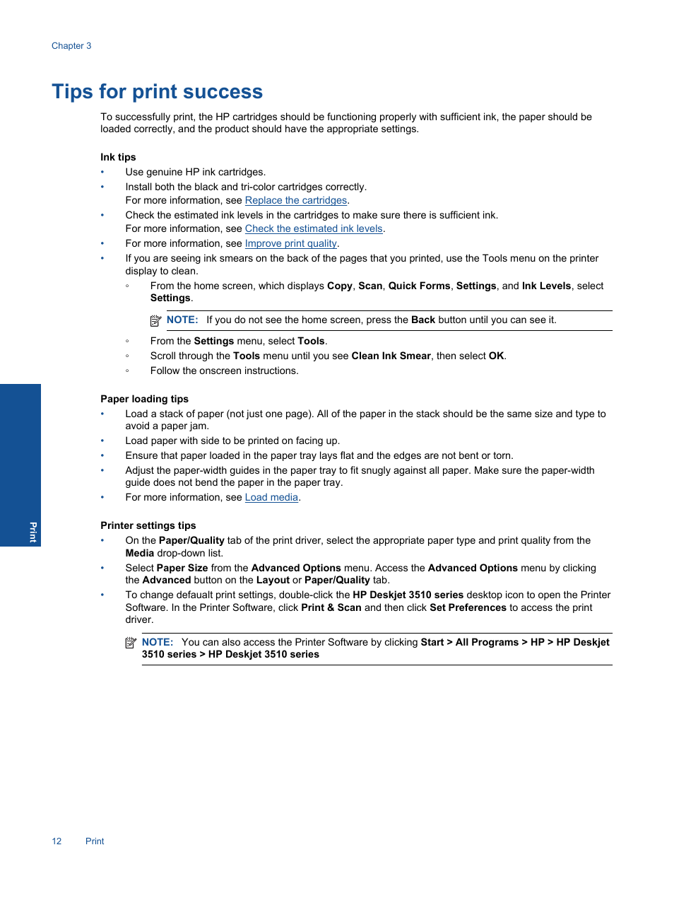 Tips for print success, For more information | HP Deskjet 3511 e-All-in-One Printer User Manual | Page 14 / 62