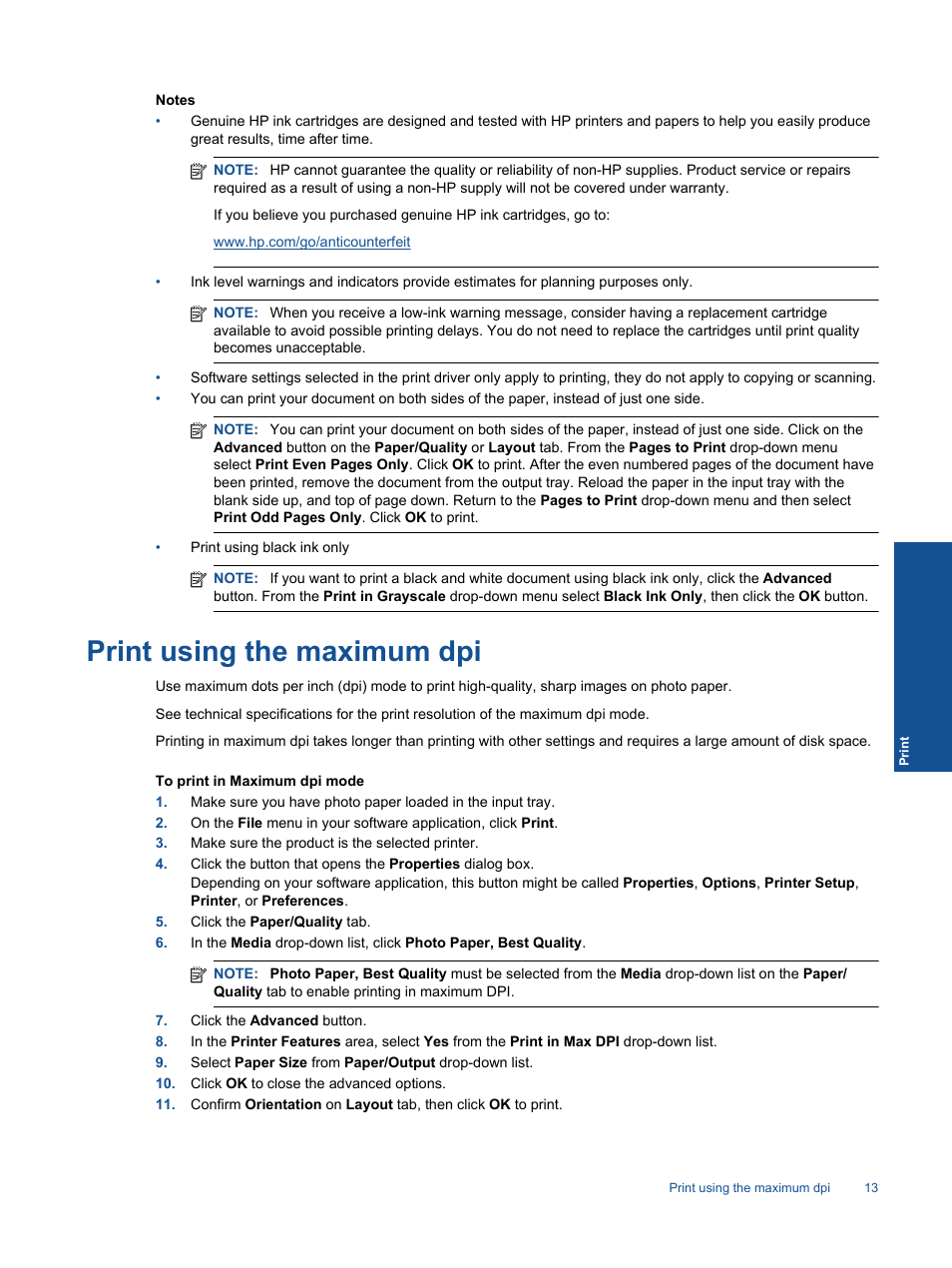 Print using the maximum dpi | HP Deskjet 3511 e-All-in-One Printer User Manual | Page 15 / 62