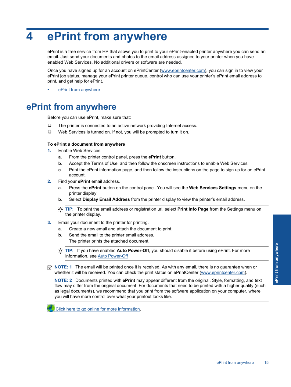 Eprint from anywhere, 4eprint from anywhere | HP Deskjet 3511 e-All-in-One Printer User Manual | Page 17 / 62