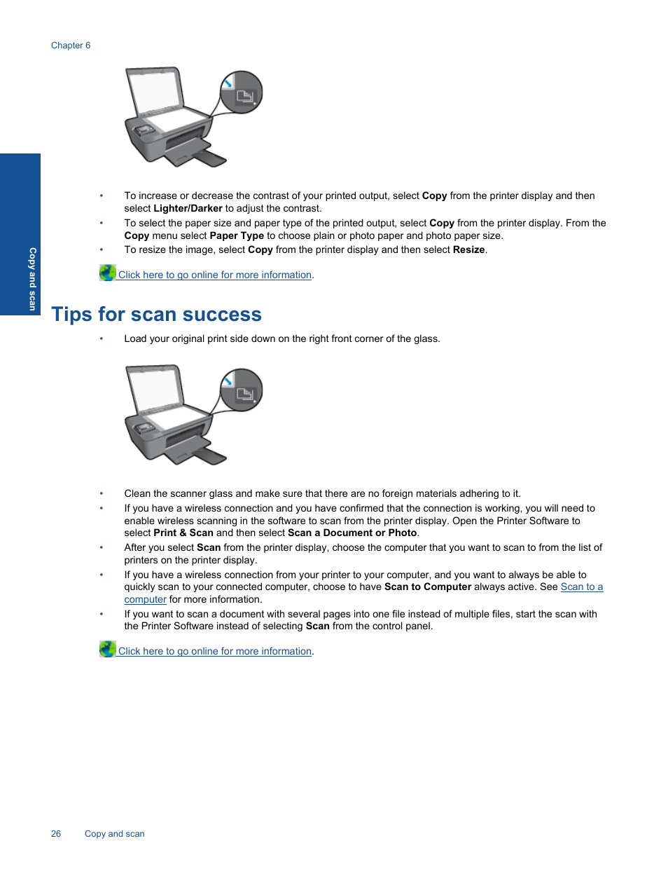 Tips for scan success | HP Deskjet 3511 e-All-in-One Printer User Manual | Page 28 / 62