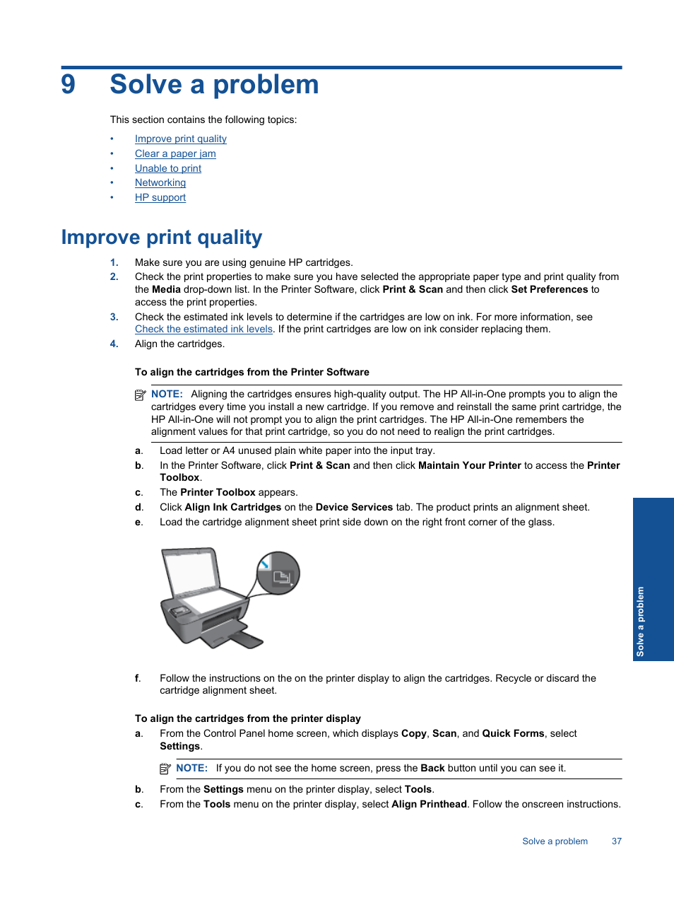 Solve a problem, Improve print quality, 9solve a problem | HP Deskjet 3511 e-All-in-One Printer User Manual | Page 39 / 62