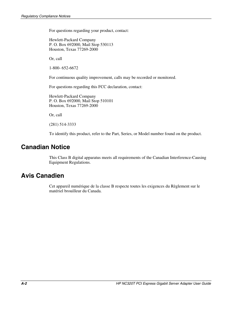 Canadian notice, Avis canadien | HP NC320T PCI Express Gigabit Server Adapter User Manual | Page 13 / 21