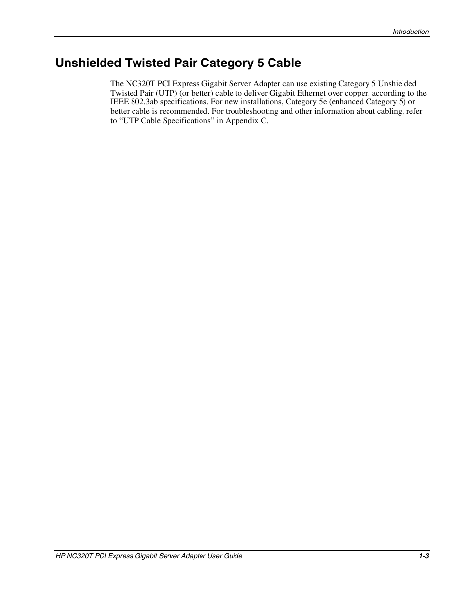 Unshielded twisted pair category 5 cable, Unshielded twisted pair category 5 cable -3 | HP NC320T PCI Express Gigabit Server Adapter User Manual | Page 9 / 21