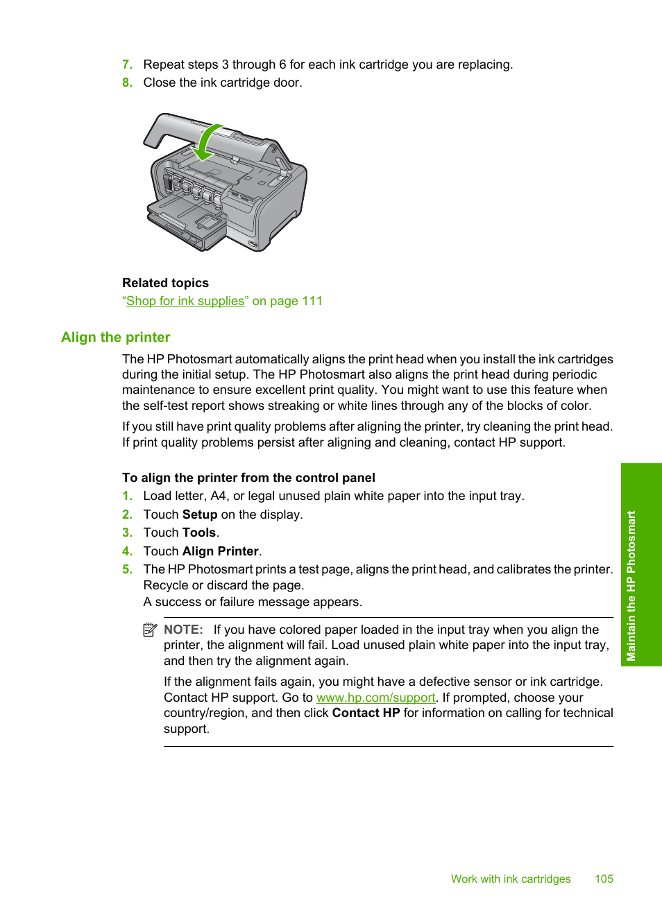 Align the printer | HP Photosmart D7460 Printer User Manual | Page 106 / 191