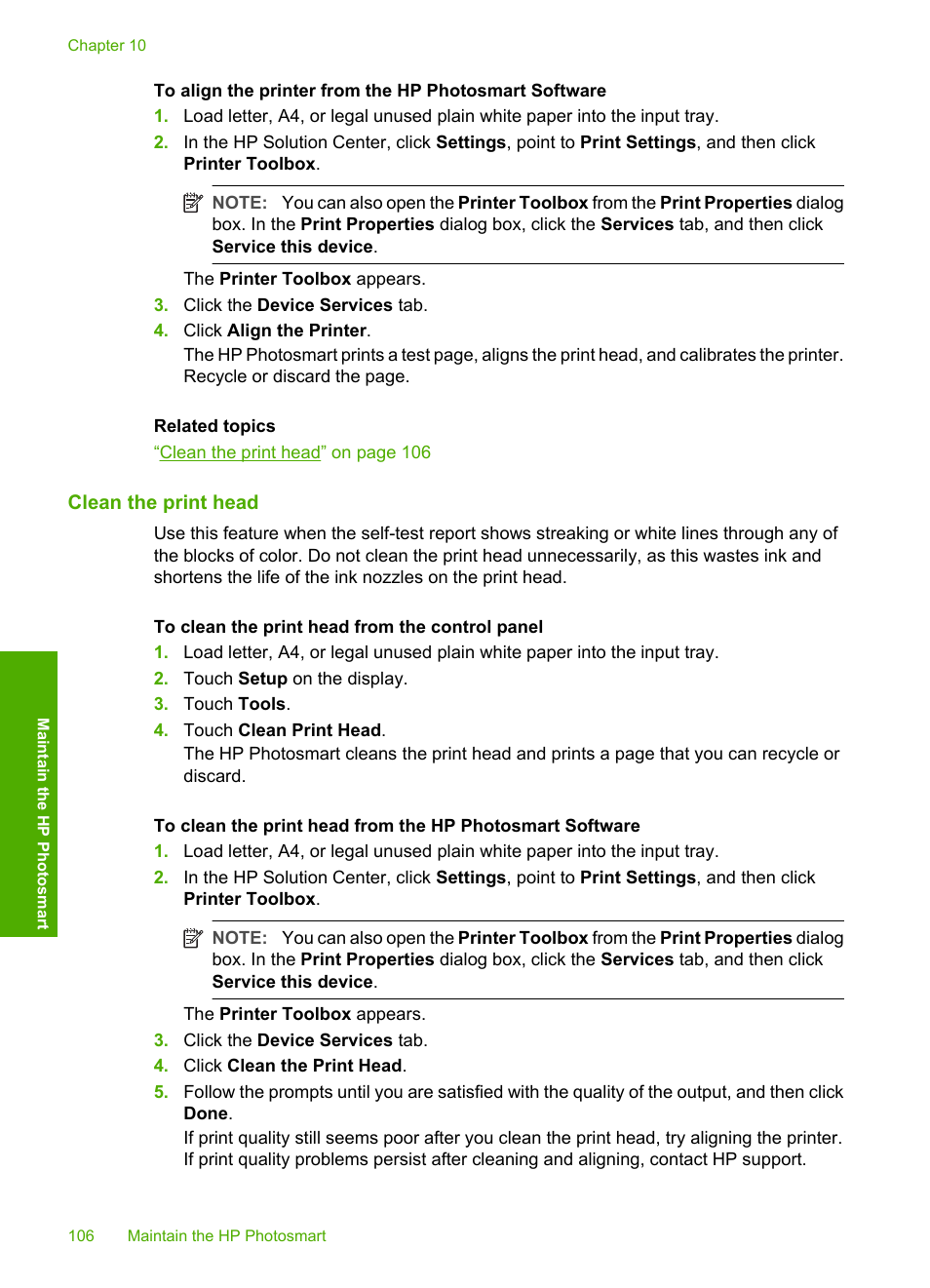 Clean the print head | HP Photosmart D7460 Printer User Manual | Page 107 / 191