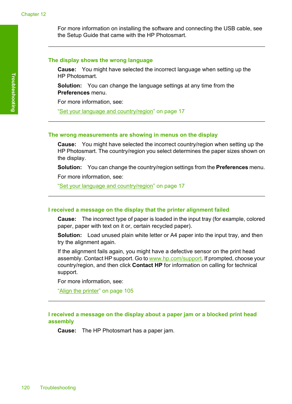 The display shows the wrong language | HP Photosmart D7460 Printer User Manual | Page 121 / 191