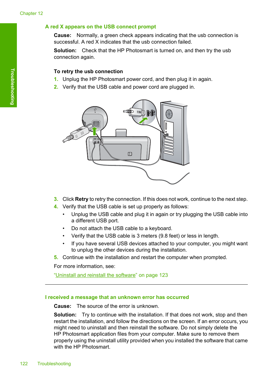 A red x appears on the usb connect prompt | HP Photosmart D7460 Printer User Manual | Page 123 / 191
