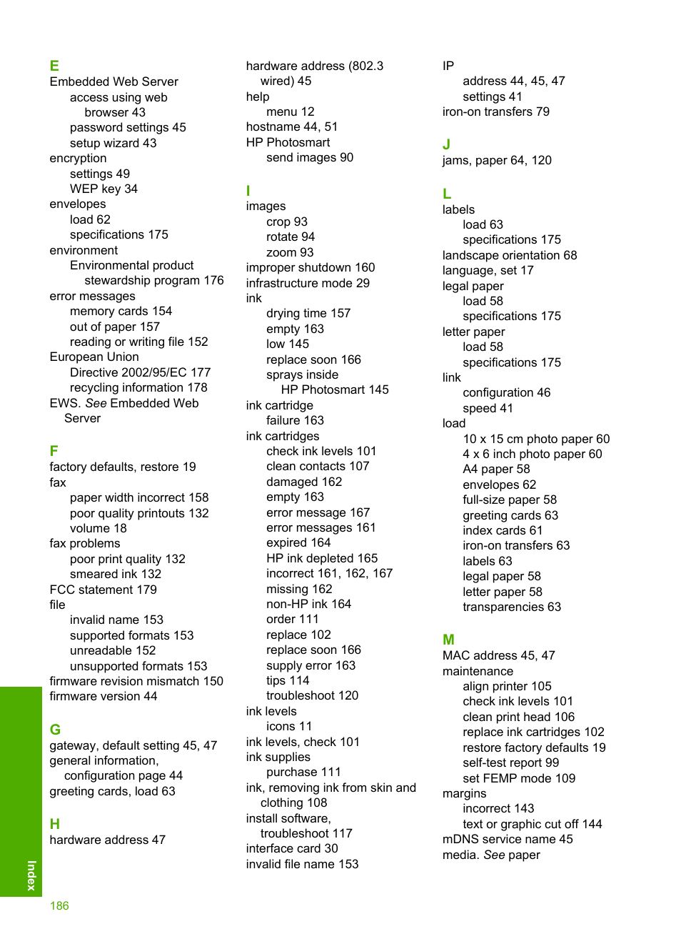 HP Photosmart D7460 Printer User Manual | Page 187 / 191