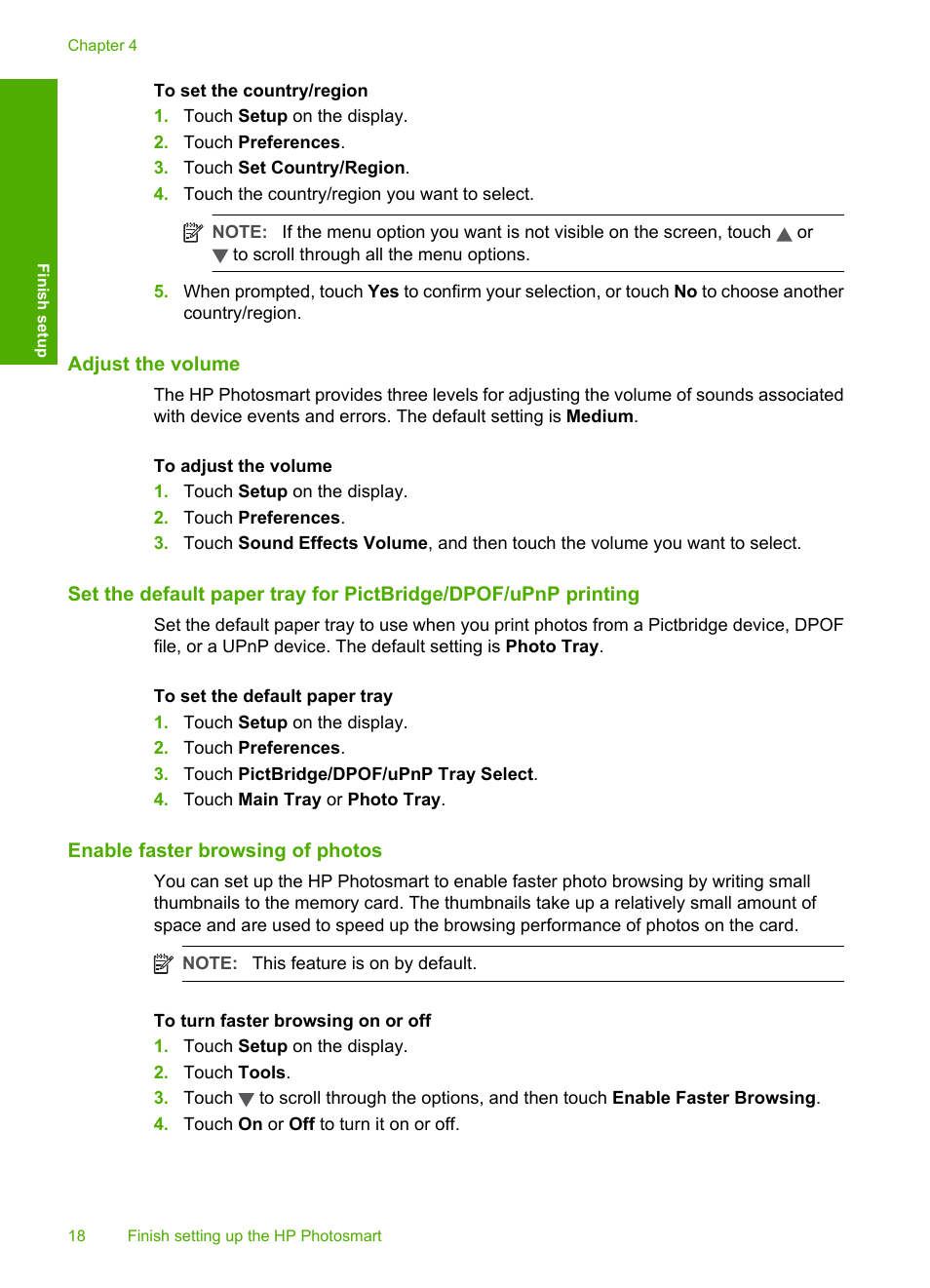 Adjust the volume, Enable faster browsing of photos | HP Photosmart D7460 Printer User Manual | Page 19 / 191