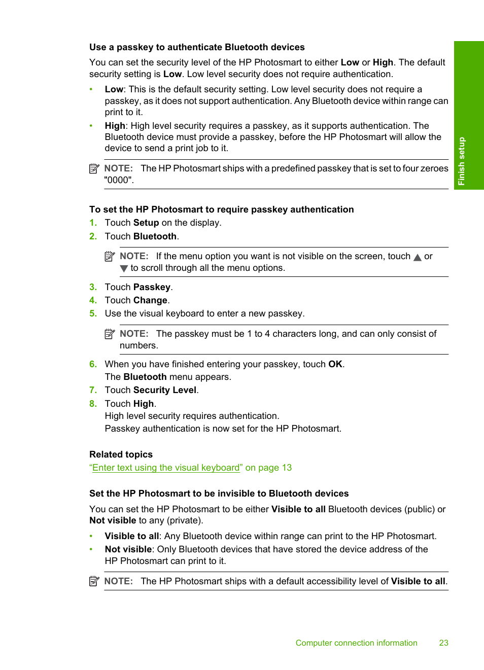 Use a passkey to authenticate bluetooth devices | HP Photosmart D7460 Printer User Manual | Page 24 / 191