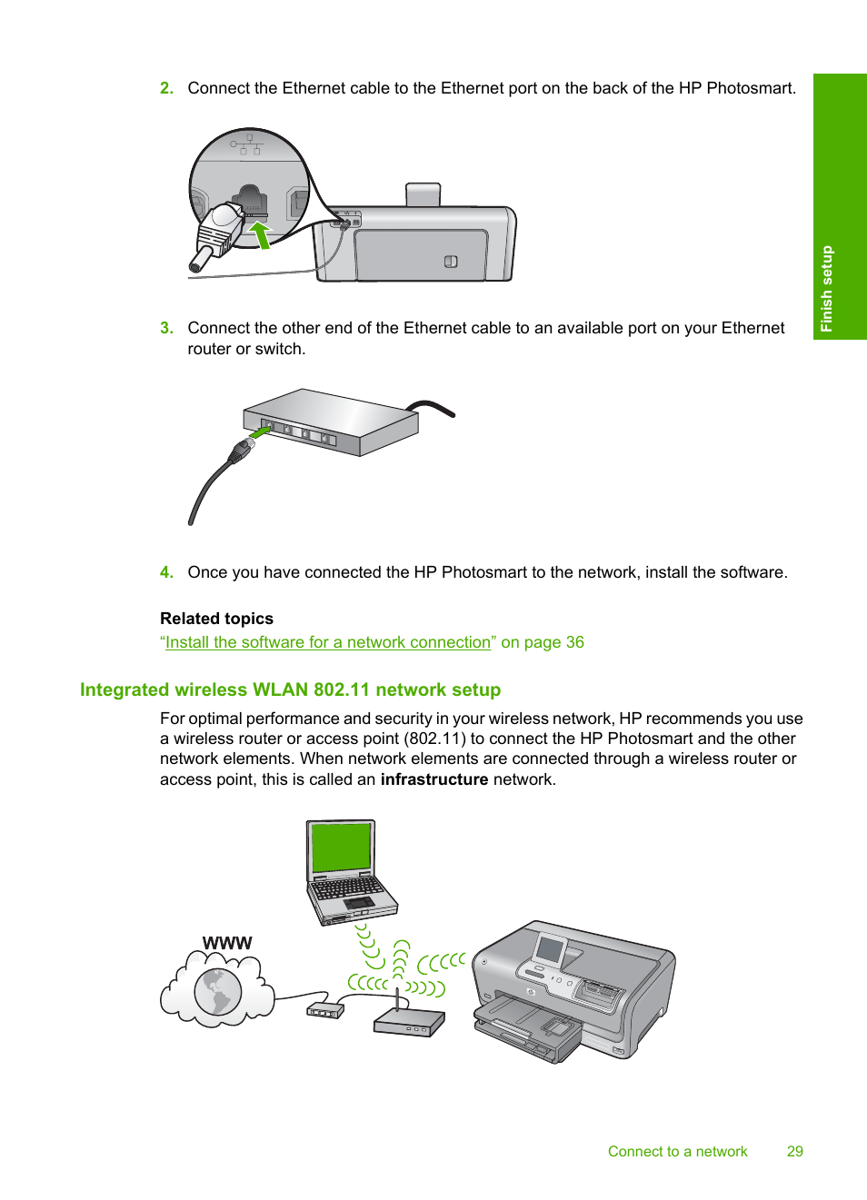 Integrated wireless wlan 802.11 network setup | HP Photosmart D7460 Printer User Manual | Page 30 / 191