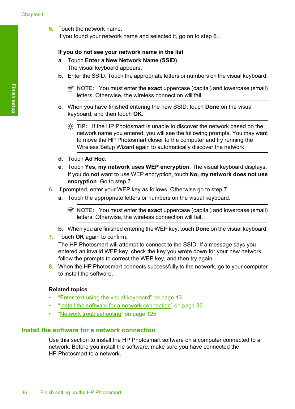 Install the software for a network connection | HP Photosmart D7460 Printer User Manual | Page 37 / 191