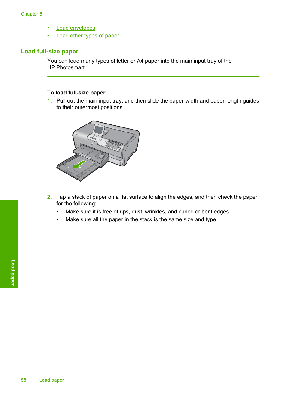 Load full-size paper | HP Photosmart D7460 Printer User Manual | Page 59 / 191