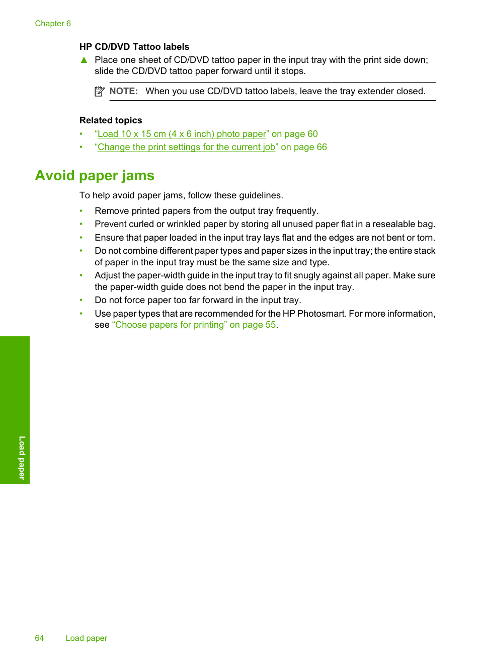 Avoid paper jams | HP Photosmart D7460 Printer User Manual | Page 65 / 191