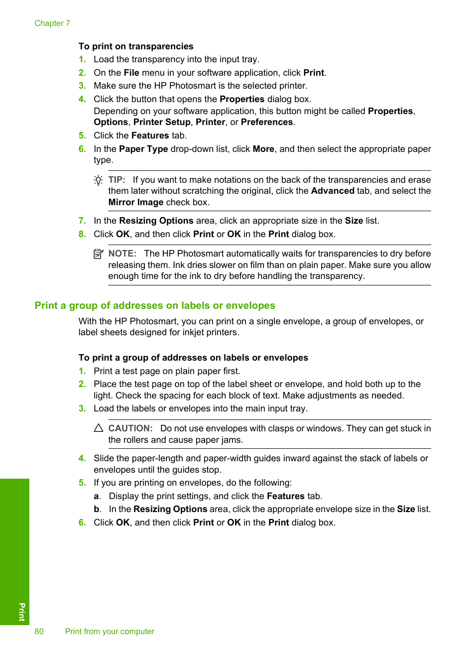 Print a group of addresses on labels or envelopes | HP Photosmart D7460 Printer User Manual | Page 81 / 191