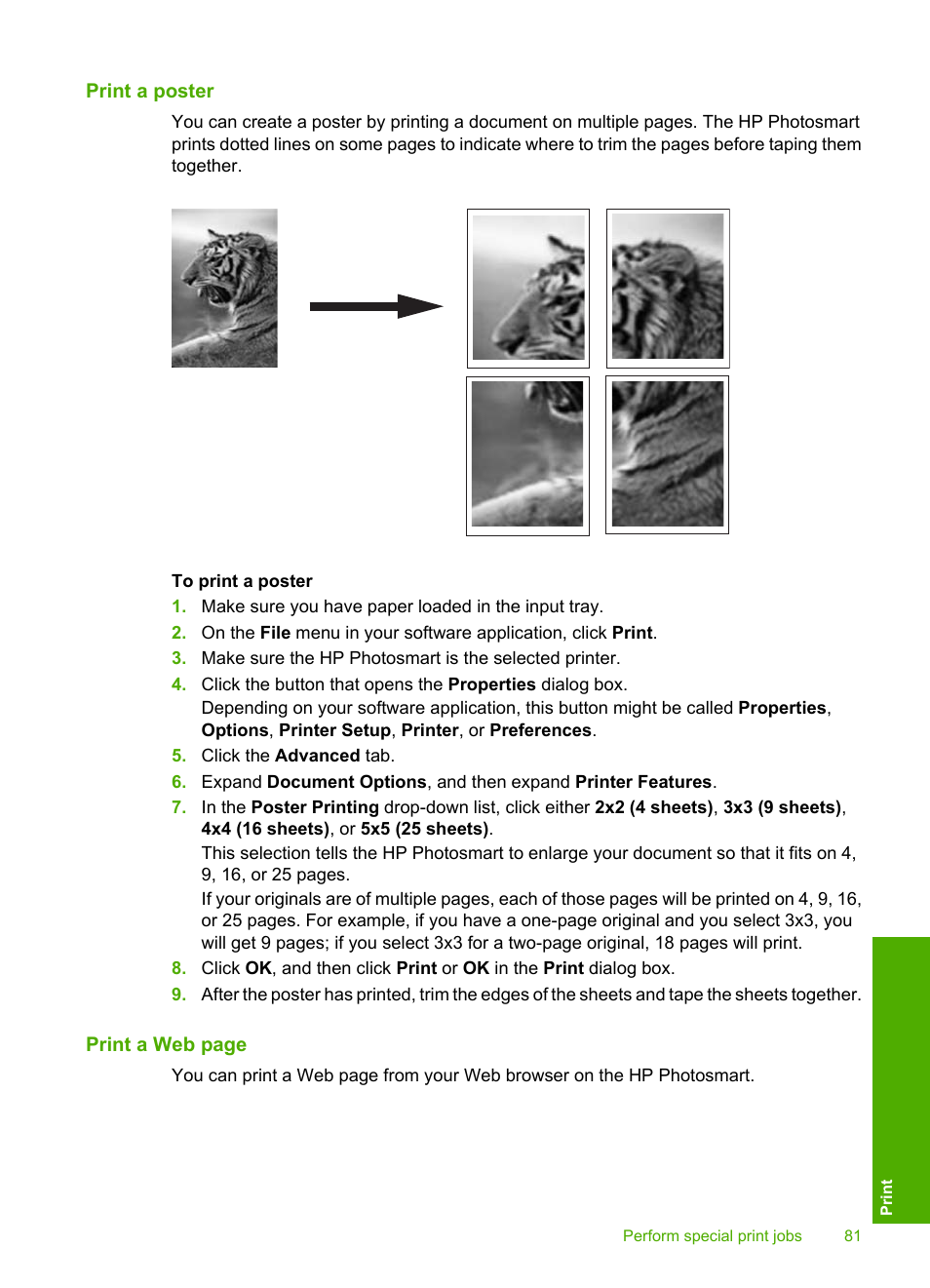 Print a poster | HP Photosmart D7460 Printer User Manual | Page 82 / 191