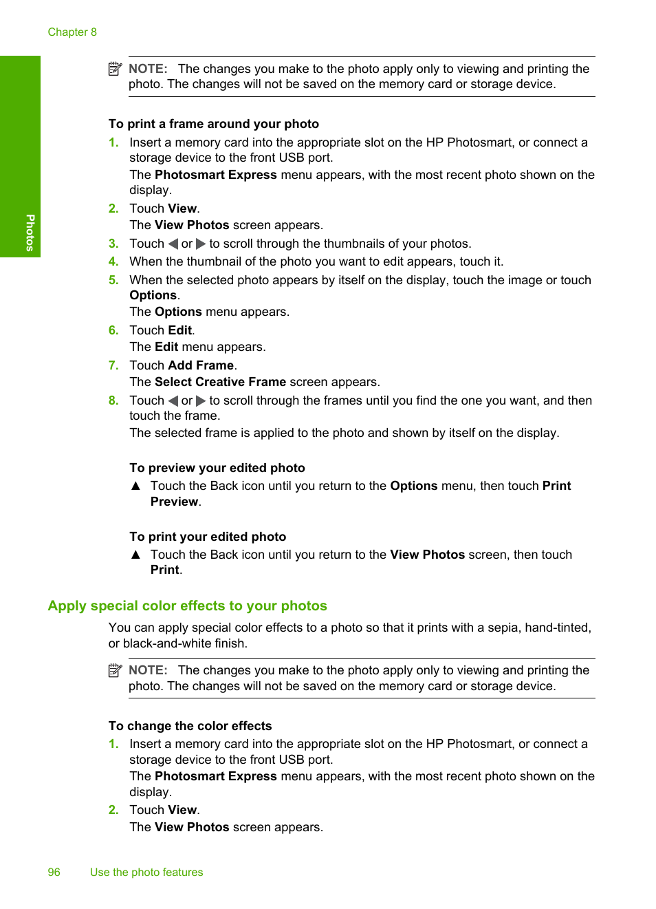Apply special color effects to your photos | HP Photosmart D7460 Printer User Manual | Page 97 / 191