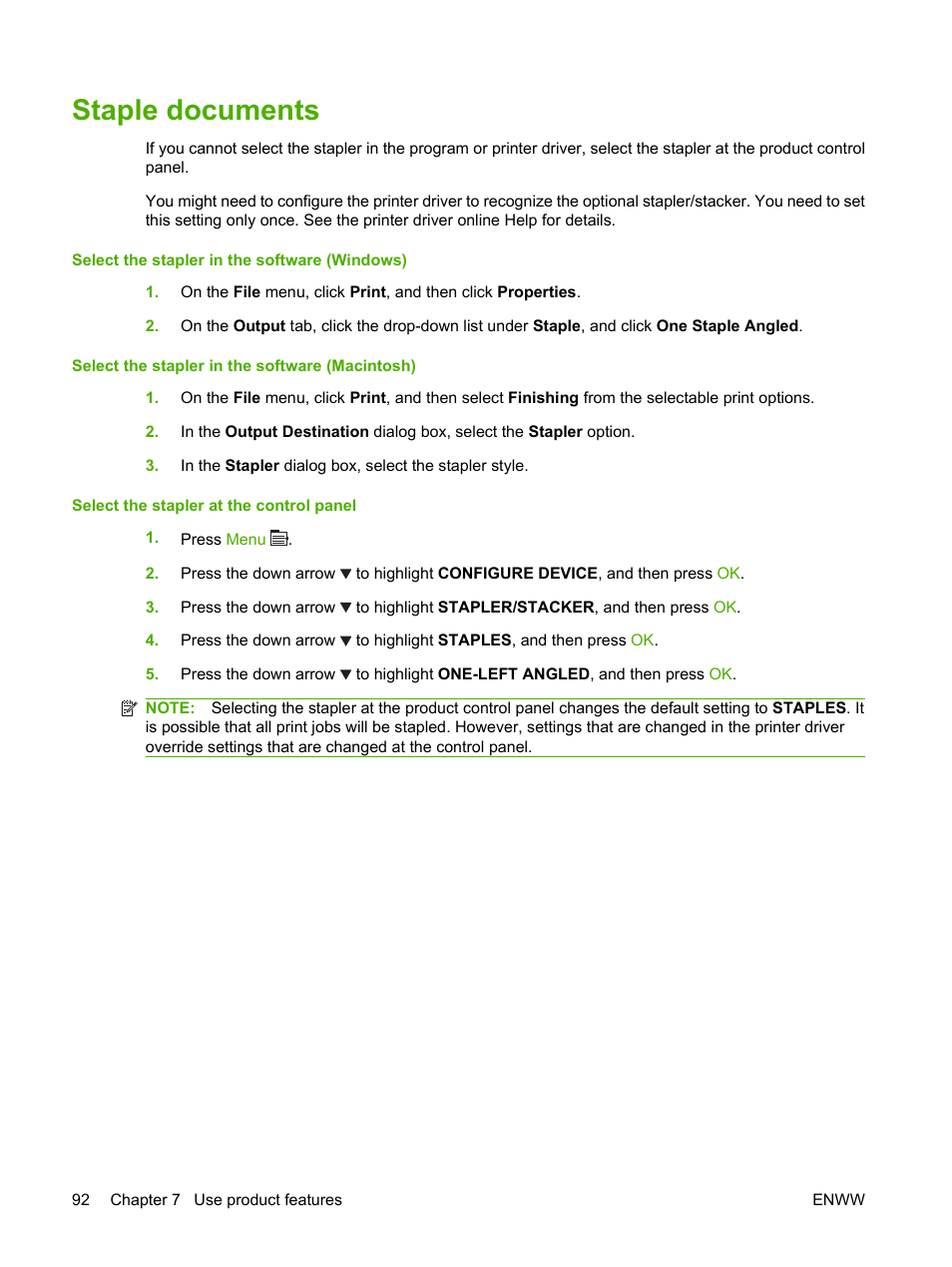 Staple documents | HP LaserJet P4015 Printer series User Manual | Page 104 / 246
