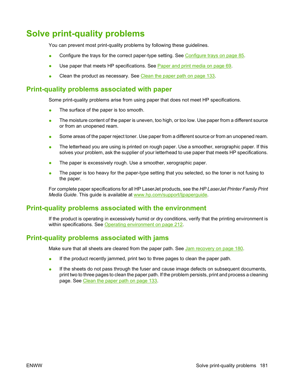 Solve print-quality problems, Print-quality problems associated with paper, Print-quality problems associated with jams | HP LaserJet P4015 Printer series User Manual | Page 193 / 246